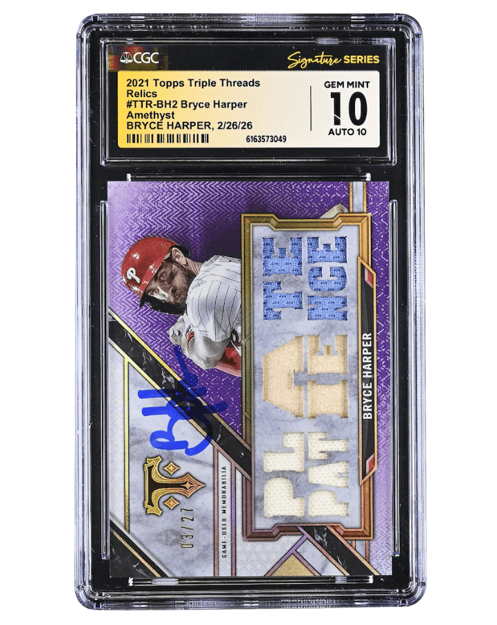 Graded CGC Gem Mint 10 Bryce Harper Topps Triple Threads autograph relic card